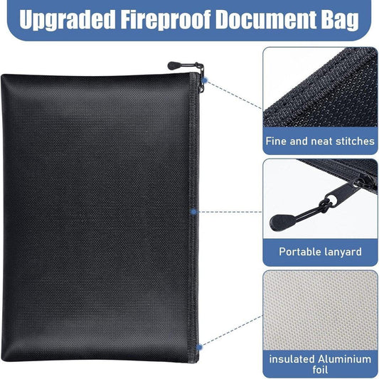 Fireproof Document Bag - 2 Pack - Fireproof and Waterproof Cash Bag with Zipper - Fireproof Document Bags - 13.4 x 9.4 Inch Waterproof and Fireproof Cash Bag Document Holder with Zipper - Fireproof Safe Storage Bag.