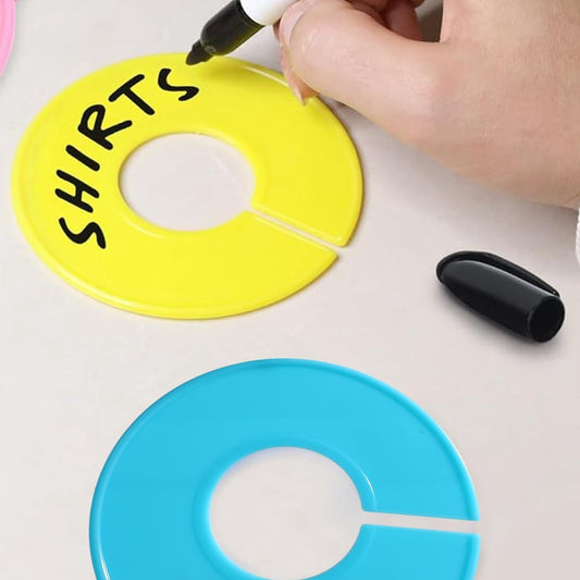 12 pieces - wardrobe dividers for hanging clothes - Clothes rack size dividers - Clothing size dividers - Clothes rack dividers size rings - for clothes racks - for sorting clothing sizes - inner diameter 3.5 cm - 9*9 cm - 6 colors