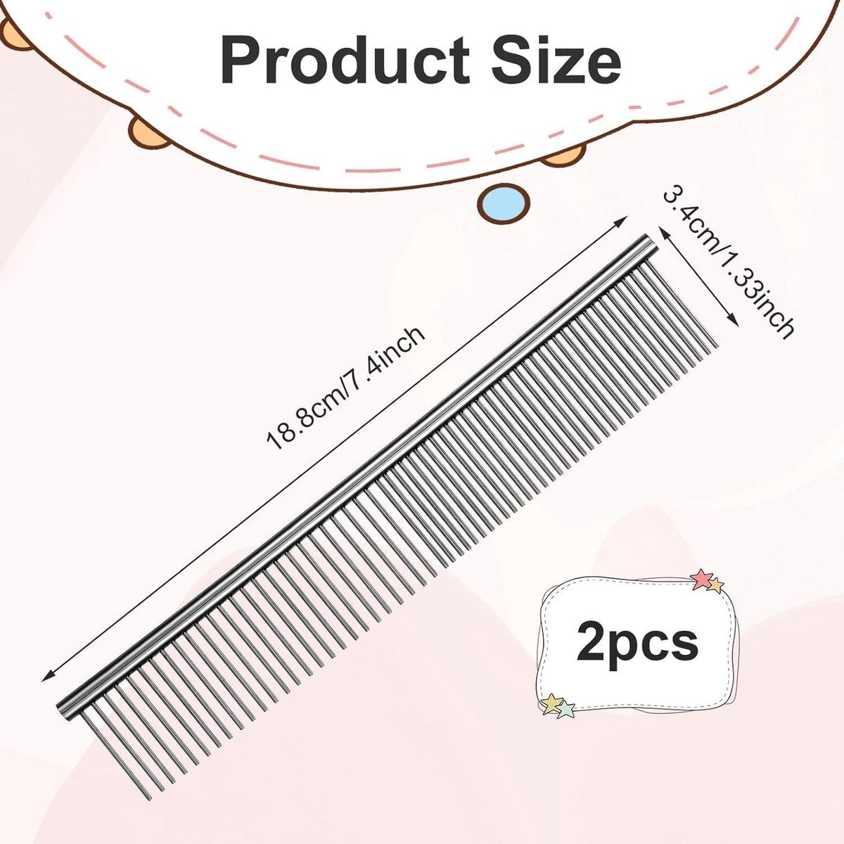 Dog Comb Long Hair Brush Steel Comb for Pet Care Tangle Removal Knots - Set of 2