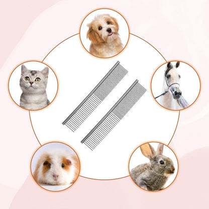 Dog Comb Long Hair Brush Steel Comb for Pet Care Tangle Removal Knots - Set of 2