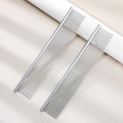 Dog Comb Long Hair Brush Steel Comb for Pet Care Tangle Removal Knots - Set of 2