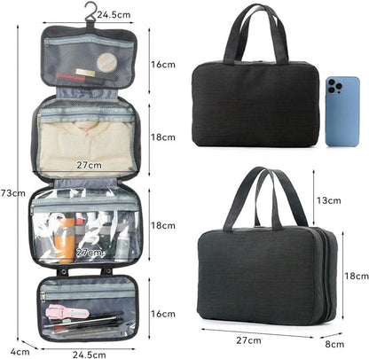 Toiletry bag - Portable hanging toiletry bag - foldable travel toiletry bag - large foldable travel bag - travel makeup bag - storage bag - with 4 compartments - waterproof toiletry bag - unisex - for vacation, shower, camping and travel - 27*18*8 cm - bl.