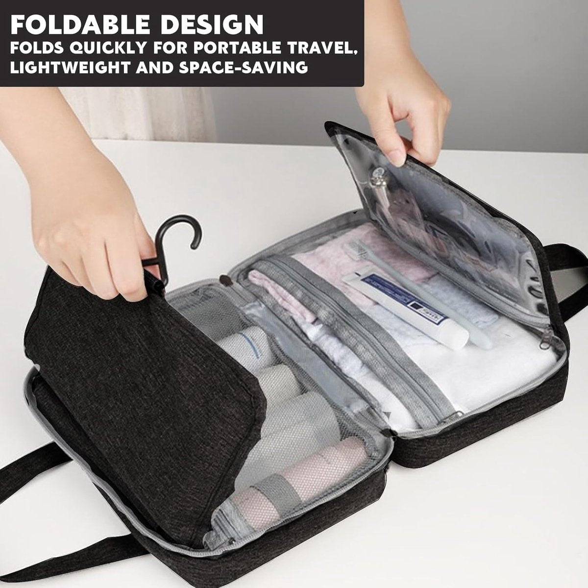 Toiletry bag - Portable hanging toiletry bag - foldable travel toiletry bag - large foldable travel bag - travel makeup bag - storage bag - with 4 compartments - waterproof toiletry bag - unisex - for vacation, shower, camping and travel - 27*18*8 cm - bl.