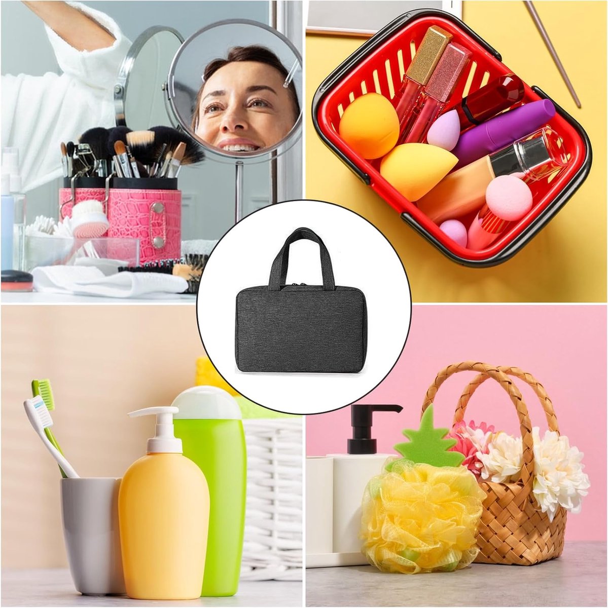 Toiletry bag - Portable hanging toiletry bag - foldable travel toiletry bag - large foldable travel bag - travel makeup bag - storage bag - with 4 compartments - waterproof toiletry bag - unisex - for vacation, shower, camping and travel - 27*18*8 cm - bl.