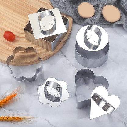 4 pieces - stainless steel - dessert rings - cake rings - with handle - molds - for baking and cooking cakes, mousses, and desserts - 8*3.8 cm - silver - square, round, heart shape, flower shape
