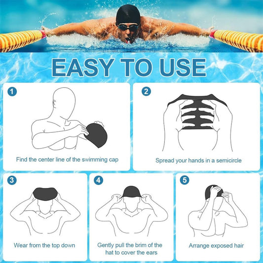 2 pieces - swimming cap - 23*20 cm - silicone swimming caps - hearing protection - waterproof swimming hat - keep dry for long and short hair - unisex swimming caps - for adults, children and juniors - black and white.