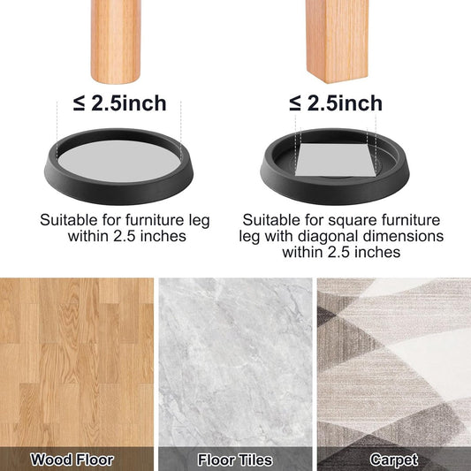 8 pieces - Furniture mats - 76*76*9 mm - 6.3 cm round furniture mat - anti-slip furniture protectors - rubber furniture protectors - for hardwood floors - floor protectors - for beds, cabinets, sofas, chairs and tables - black