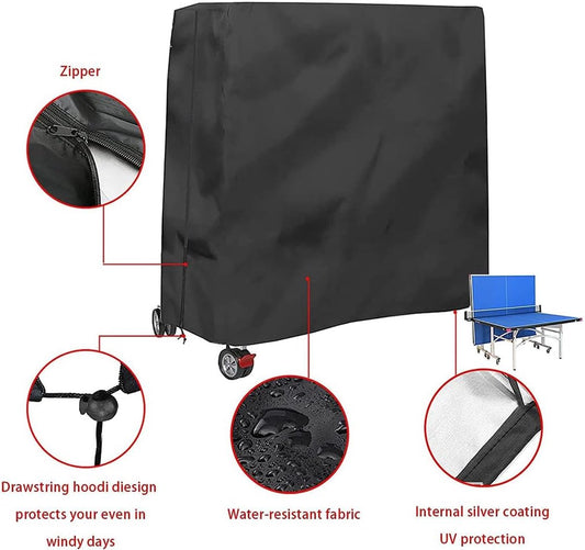 210D Waterproof Table Tennis Table Cover - Table Tennis Table Cover - Waterproof, windproof and UV-resistant - Dustproof - Table Tennis Table Protector - Protective Cover - Foldable Table Tennis Table Cover for Indoor and Outdoor Use - Black - 165×70×185c