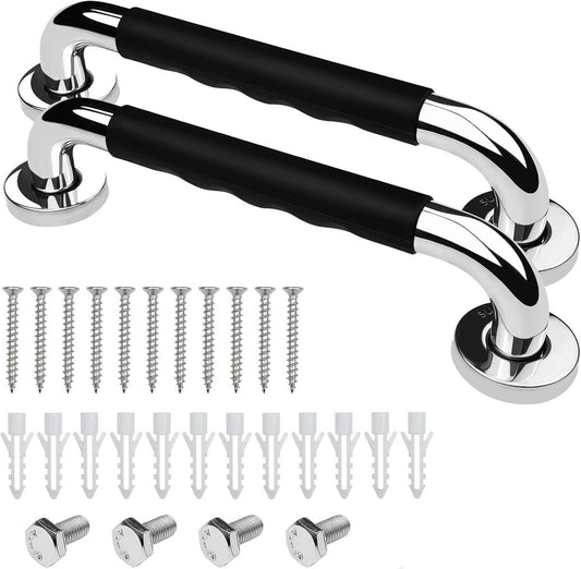 2 Pieces Toilet Grab Bars - 30 cm - Wall Grab Bar - Non-Slip Bathroom Grab Bars - Shower Grab Bars - Non-Slip Grab Bar - Toilet Grab Bar - Bathroom Grab Bars - Extra Grip - Stainless Steel Grab Bar for Shower - Shower Grab Bar - for the Elderly/Disabled/C.