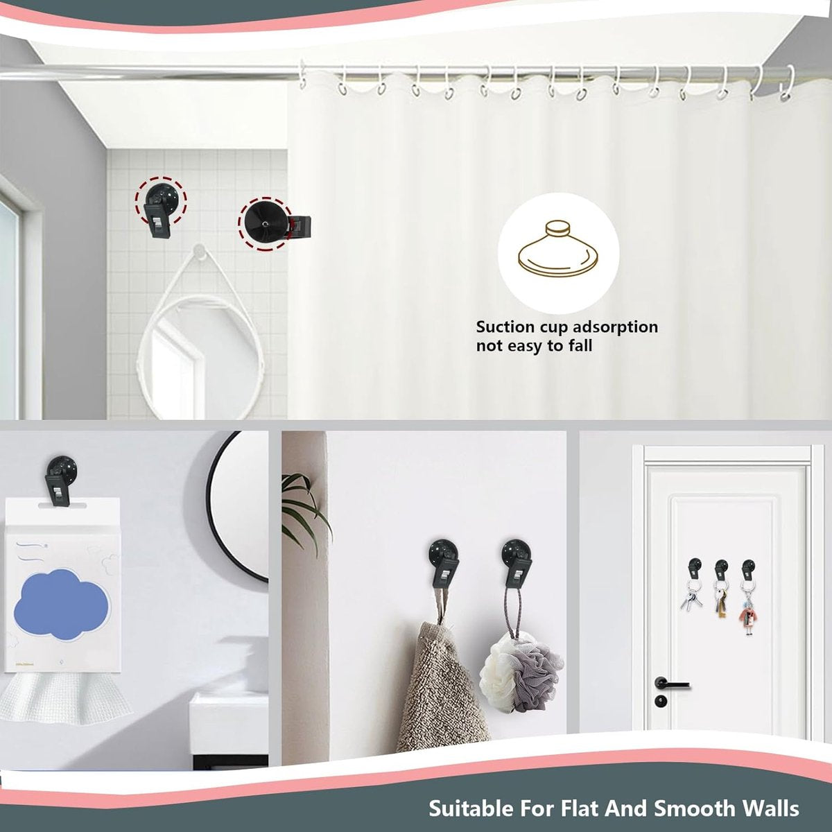 8 pieces - Suction cup clips - Shower curtain clips - Shower curtain clamps - Multifunctional storage clip - Windproof protective clips - shower curtain clips with suction cup - for car sunshades, refrigerator, notes, ticket and photo organization - 30*35