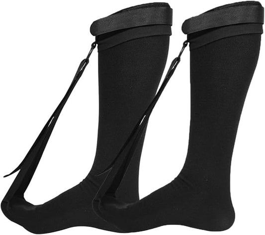 2 Pieces - Plantar fasciitis night stockings - Plantar fasciitis compression stockings - Adjustable - Foot drop support recovery stockings - Foot drop corrector - Super stretch - Black - L.