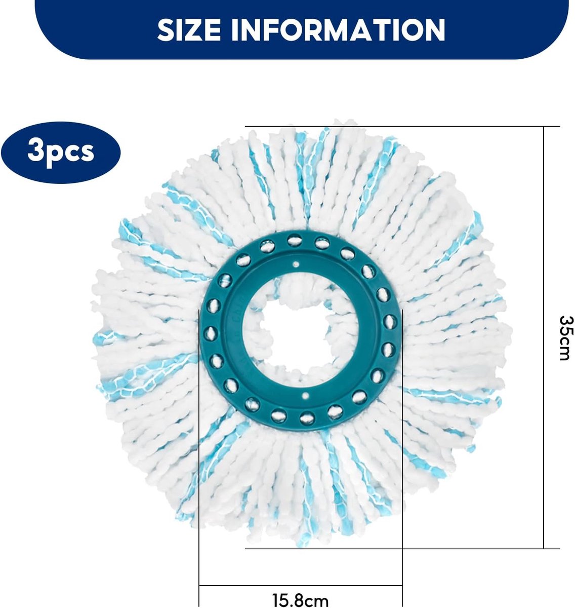 3 pieces - Mop refill - Replacement mop head - Suitable for Leifheit Clean Twist Disc Mop - Clean Twist Disc Mop Head - Mop Head Replacement Covers - Replacement Clean Twist Disc Mop - efficient water absorption - strong cleaning - 35 cm