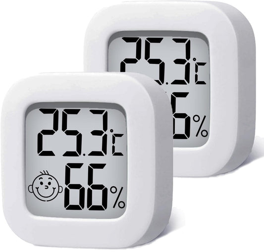 2 pieces - Mini digital indoor thermometer - Weather station - Thermometer - Highly accurate temperature monitor - Indoor thermometer - Hygrometer - Thermo-hygrometer - Comfort level indicator - White
