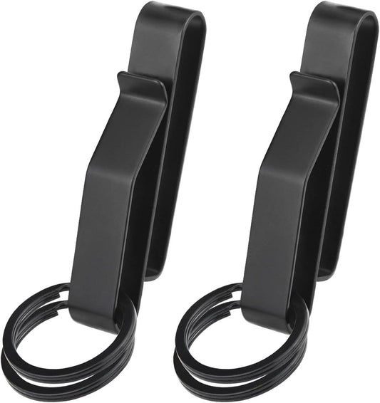 2 pieces - Keychain - Tactical keychain - Belt keychain - Duty Belt Keychain - Key clip - Key ring - Belt clip - with 2 keychains - stainless steel stealth belt loop keychain holder - 7.5*1.3*2.3 cm - black