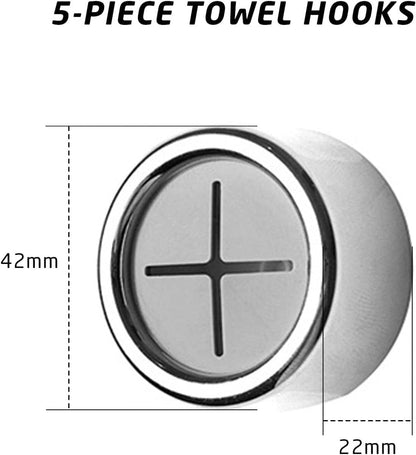 5 pieces - 42*22 mm - towel holders - self-adhesive round towel holders - towel hooks for wall mounting - no drilling required - push-in towel rack - for kitchen, bathroom, kitchen hooks - silver