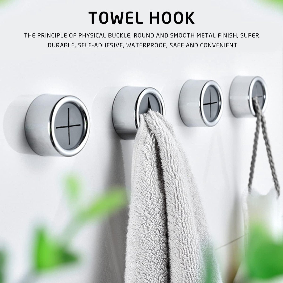 5 pieces - 42*22 mm - towel holders - self-adhesive round towel holders - towel hooks for wall mounting - no drilling required - push-in towel rack - for kitchen, bathroom, kitchen hooks - silver