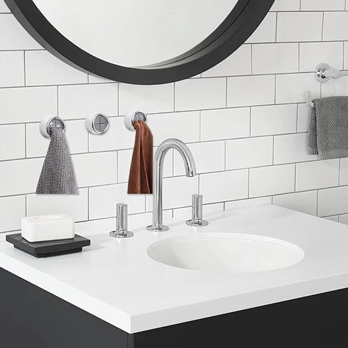 5 pieces - 42*22 mm - towel holders - self-adhesive round towel holders - towel hooks for wall mounting - no drilling required - push-in towel rack - for kitchen, bathroom, kitchen hooks - silver