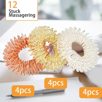 12 Finger Massage Rings - Finger Massage Rings - Acupressure Rings - Acupressure Rings - Finger Splints - Finger Massage Rings - For teenagers, adults - Relieves anxiety, relaxation - Massage improves blood circulation - One size.