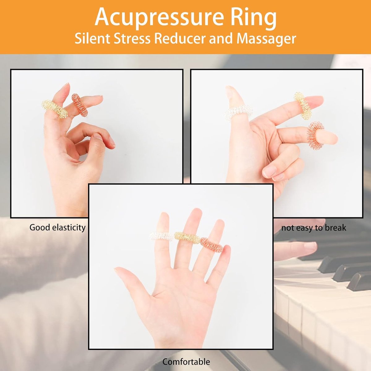 12 Finger Massage Rings - Finger Massage Rings - Acupressure Rings - Acupressure Rings - Finger Splints - Finger Massage Rings - For teenagers, adults - Relieves anxiety, relaxation - Massage improves blood circulation - One size.