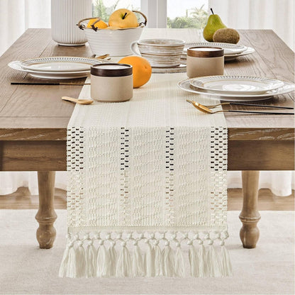 Table runner - tablecloth - Bohemian style table runner - pink table runner - with knotted tassel - farmhouse woven home decor - white - 30*240 cm