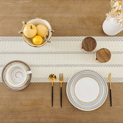 Table runner - tablecloth - Bohemian style table runner - pink table runner - with knotted tassel - farmhouse woven home decor - white - 30*240 cm