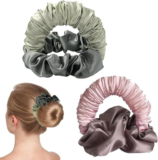 2 pieces - Heatless Curls - Hair curler - hair rollers - Heatless curlers - soft sleep curl scrunchie - for long, medium-length hair - heatless hair curler - satin night curler - lazy scrunchie - hair styling tools - pink and green.