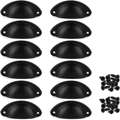 12 pieces - Drawer cabinet handle - furniture handles - cabinet handle - Handle - Handle for Cabinet - Kitchen cabinet - Kitchen handle - semi-round handle - Furniture handle - small handle - Center distance 65mm - black - iron - 8.1*3.2*1.8 cm