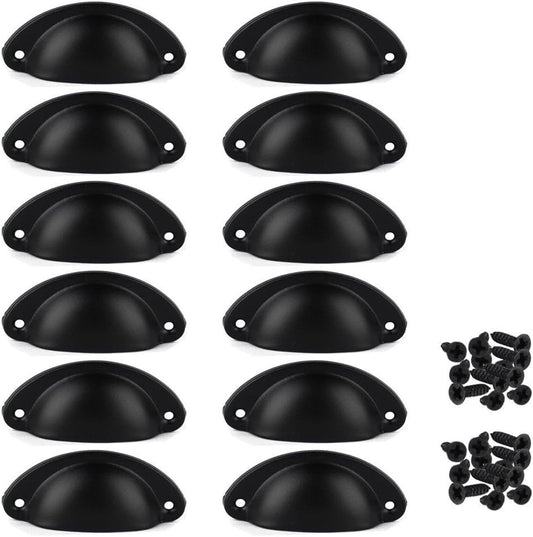 12 pieces - Drawer cabinet handle - furniture handles - cabinet handle - Handle - Handle for Cabinet - Kitchen cabinet - Kitchen handle - semi-round handle - Furniture handle - small handle - Center distance 65mm - black - iron - 8.1*3.2*1.8 cm