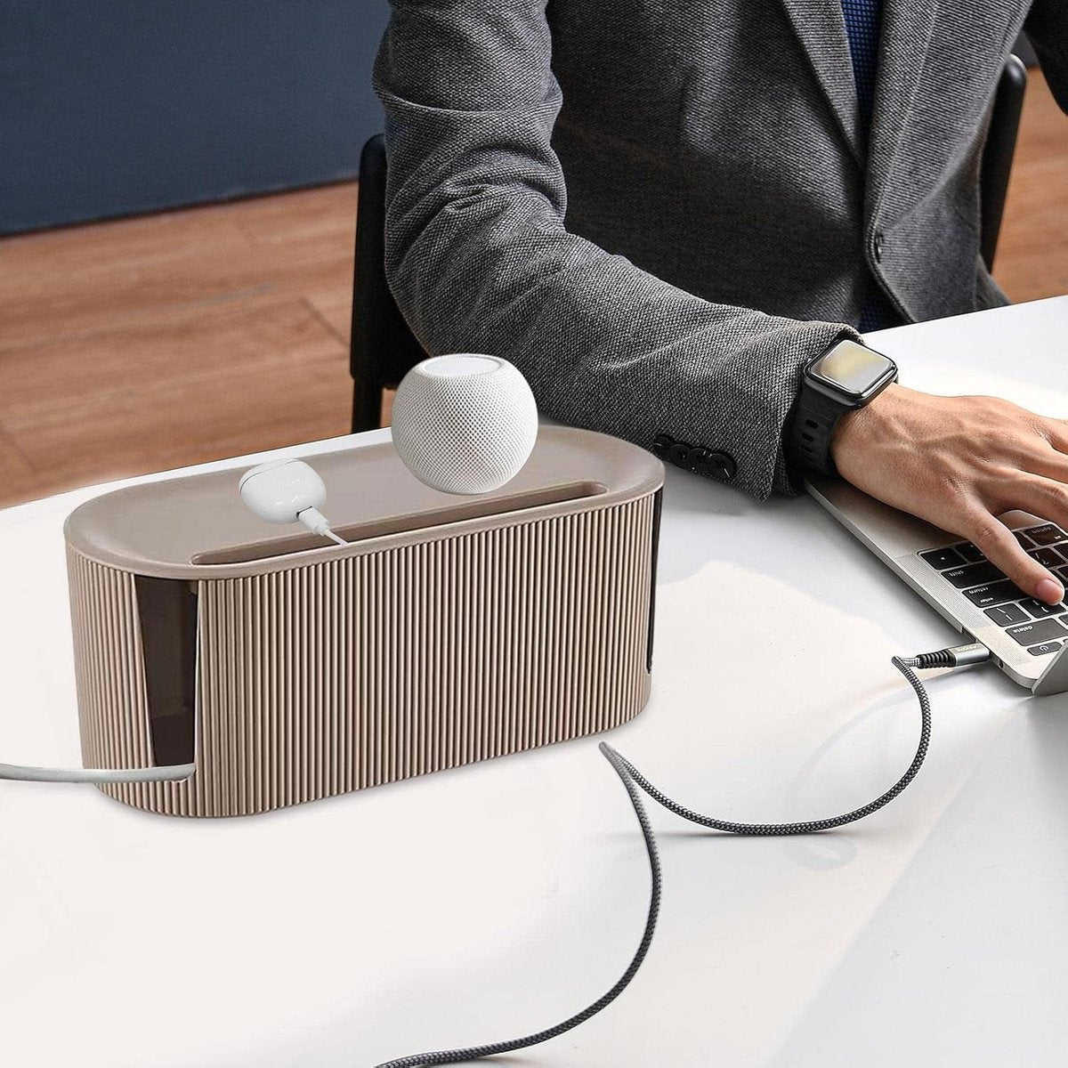 Cable management box - Cable cover box - Cable storage box - Cable storage - Cable management box - Cable management box - Cable storage box - Keep cables tidy - Desk Organizer - Storage Power Strip - Hideable Power Strips - Brown - 31×13.5×12.5cm