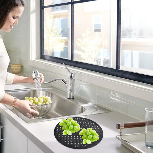 1 Piece Silicone Sink Mat - Washbasin Mat - Sink Mat - Sink Mats - Rubber Countertop Mat for Sink - Cuttable - Foldable - Non-slip - Round sink mat - Protective mat - For countertop - Round Black - ø 31 Cm
