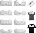 8 pieces - T-shirt ruler guide - with 1 soft measuring tape - T-shirt alignment tool - T-shirt alignment rulers - T-shirt rulers - for round neck and V-neck - sewing tools - white.