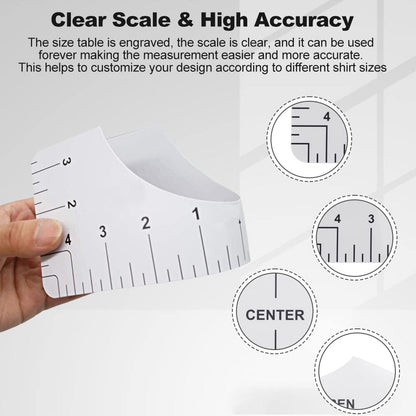 8 pieces - T-shirt ruler guide - with 1 soft measuring tape - T-shirt alignment tool - T-shirt alignment rulers - T-shirt rulers - for round neck and V-neck - sewing tools - white.
