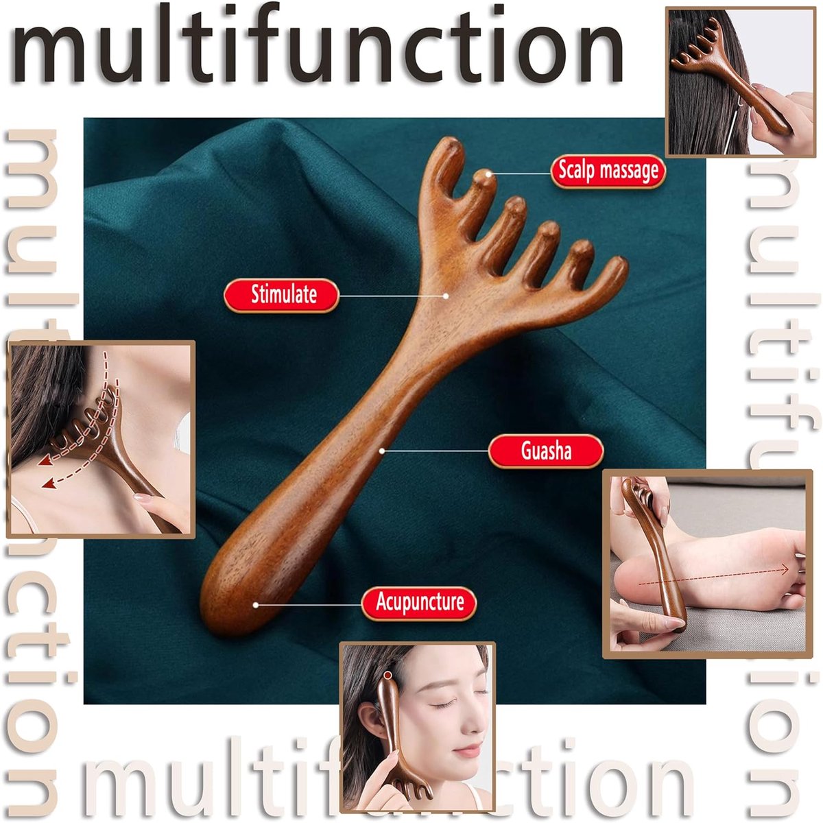 BOXOB 2pcs Wooden Head Massager, Portable Head Scratcher for Deep Relaxation Durable Wooden Comb Wooden Scalp Massager Gift for Family and Friends.