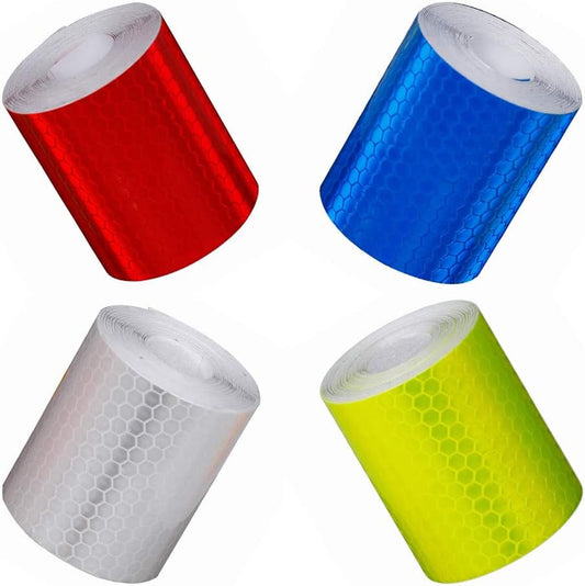 4 rolls - reflective stickers - 5cm*3m - reflective tape - reflective safety warning strips - reflective strips - safety marking tape - waterproof - for trucks, bicycles, strollers, helmets - yellow, white, red, blue.