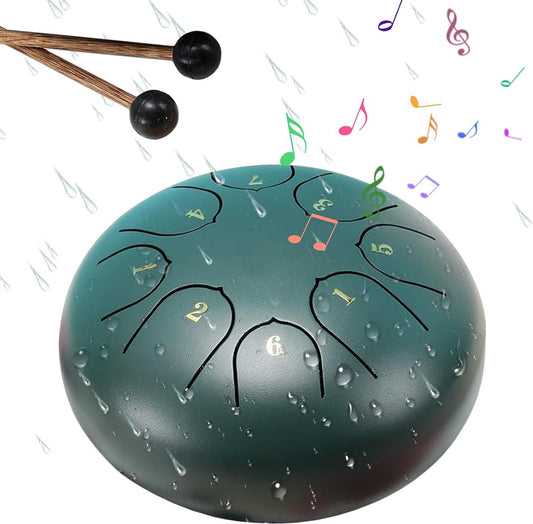 Rain drum - outdoor rain drum - rain drum for the garden - rain drum for outside in the garden - chakra drum for outdoor rain - drum - musical instruments - 6 inch rain drum - with 8 tones - green - 16*9 cm.