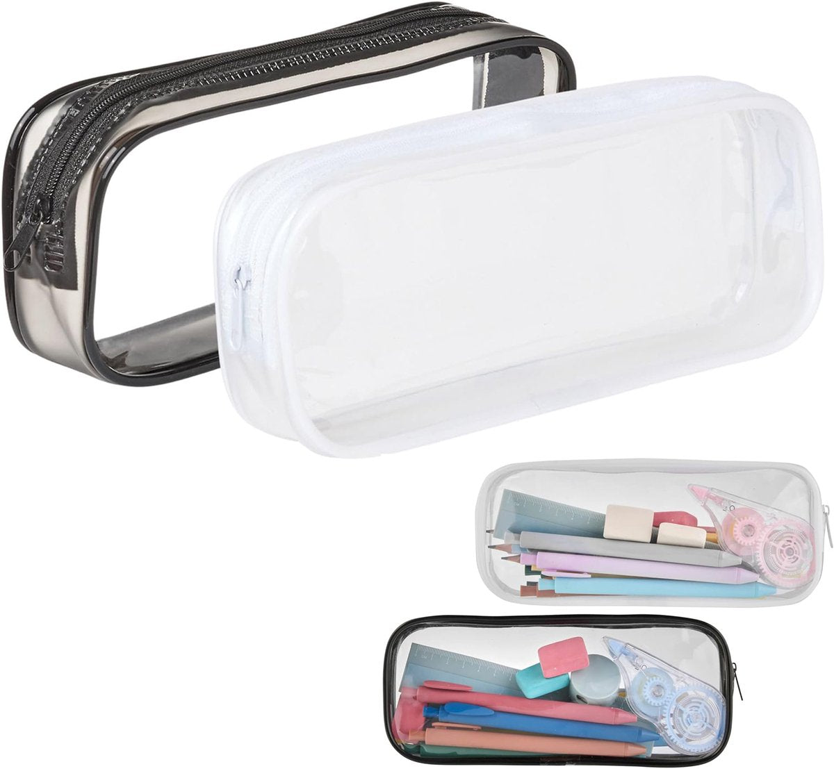 Pencil Case - 2-Piece Pencil Case - Pencil Case for School - Transparent Pencil Case - Transparent Exam Pencil Case - School Supplies - transparent school pencil case - school pencil case - Pencil case for men and women, children's pencil case, travel - P.