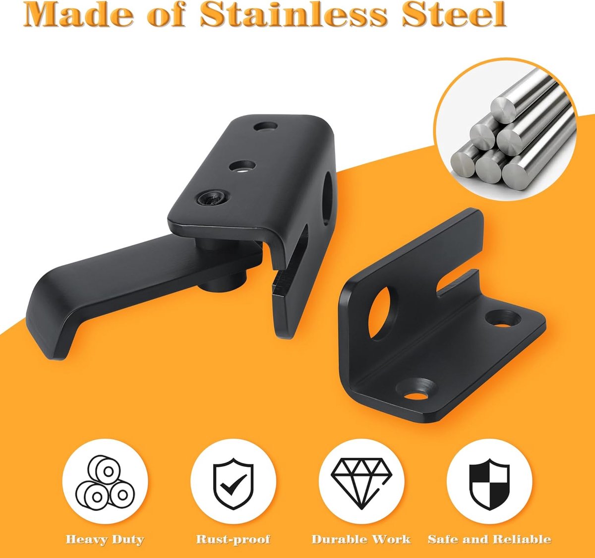 2 pieces - Lock - 60*54*27 mm - stainless steel door lock - sliding bolt with safety latch - left-hand sliding bolt - with screws - for sliding wardrobe, animal cage, garden, bathroom, garage door, sliding door - black