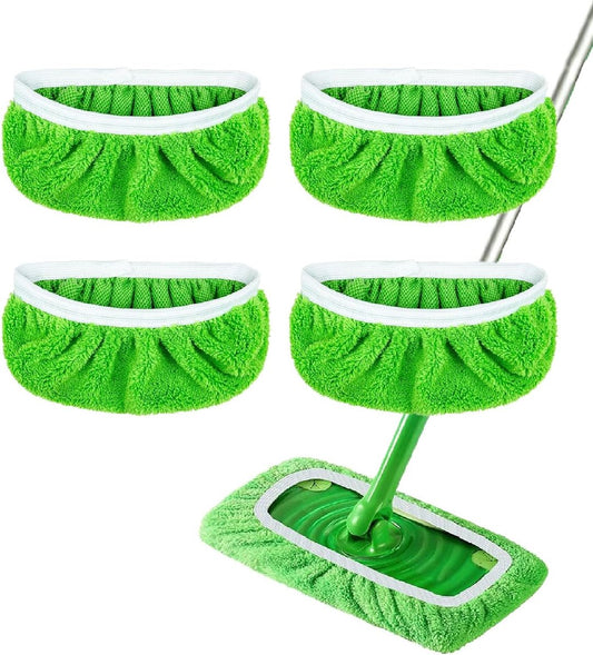 4 Pack Reusable Microfiber Mop Pads - Suitable for Efficient Sweeping Cleaning - Suitable for Swiffer Sweeper - Wet & Dry Cleaning Cloths - Mop Head Replacement - Washable Refills - for Household Floors - 25 x 11.5 cm.