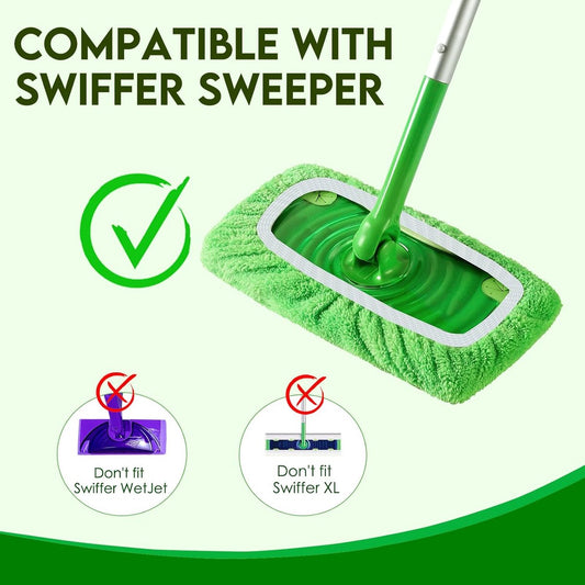 4 Pack Reusable Microfiber Mop Pads - Suitable for Efficient Sweeping Cleaning - Suitable for Swiffer Sweeper - Wet & Dry Cleaning Cloths - Mop Head Replacement - Washable Refills - for Household Floors - 25 x 11.5 cm.