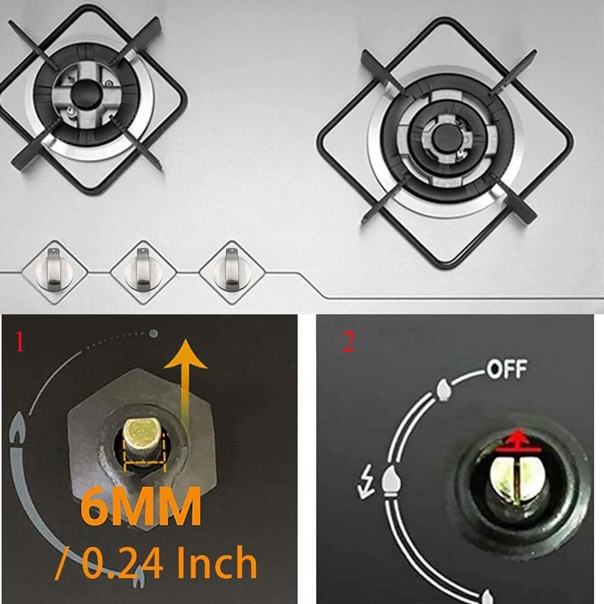 Oven Knobs - 6 Pieces Hob Knob - 6mm Knob Cover - Universal Knob Set for Gas Hob - Universal Gas Stove Hob Oven Knob Set - Knobs for Hob, Gas Stove and Oven - Precise Oven Temperature Control Knob.