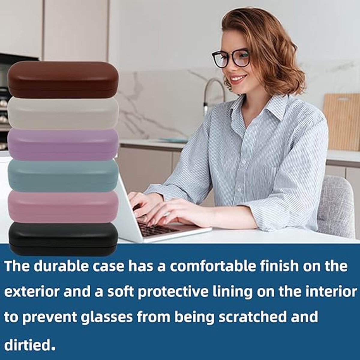 Hard glasses case - PU leather glasses case - Wearable protection - Cover - Leather glasses case - Black - 16 x 6.4 x 3.6 cm.