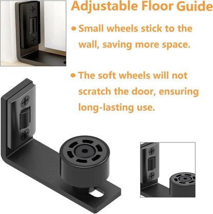 2 Pieces - Sliding Door Floor Guide Doors - Sliding Rails - Sliding Door System - Bottom-Wall Mounting Adjustable Roller Double Wheel - Adjustable Floor Guide - Door Guide - No Punching Required - Guide - Black - Smooth and Quiet