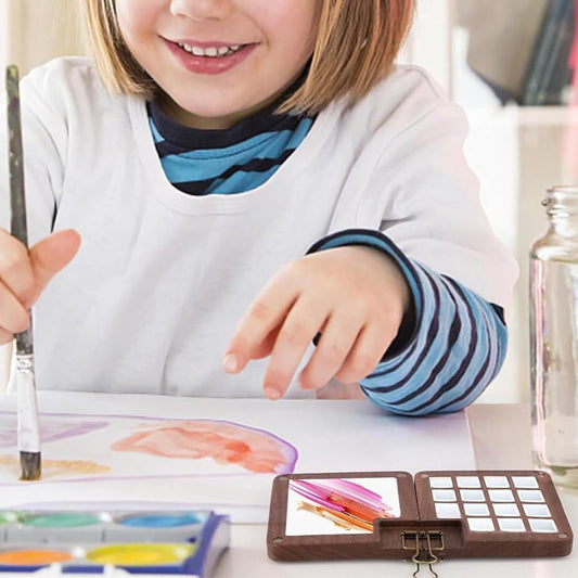 2 pieces - Portable watercolor palette - 15 grids - Sketchbook palette - travel paint palette - Paint box - walnut mini wooden paint palette - with clip - palette - painting tool - for schools, hobby painters - for watercolor, gouache and acrylic paint -