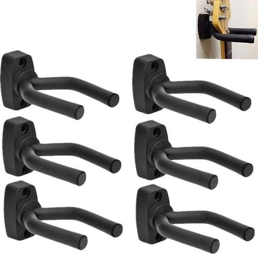 Guitar Wall Mount - 6 Pieces - Guitar Wall Holder - Guitar Stand - Guitar Hanger - Wall Bracket - Black Guitar Stand with Screws - Hook - Easy to Install - Adjustable - Suitable for All Sizes of Guitars, Bass, Mandolin, Banjo, Ukulele.