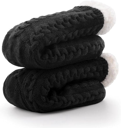 House socks - fluffy warm coral fleece lined - non-slip socks for men and girls - Thick Winter coral fleece - Sleep socks - Postpartum socks - Fluffy Slipper socks - soft and comfortable floor socks - Black.