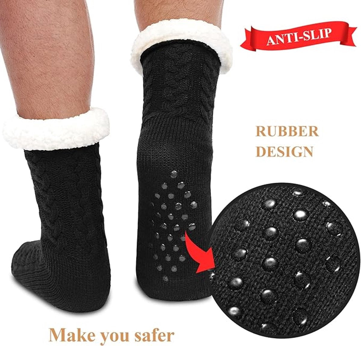 House socks - fluffy warm coral fleece lined - non-slip socks for men and girls - Thick Winter coral fleece - Sleep socks - Postpartum socks - Fluffy Slipper socks - soft and comfortable floor socks - Black.