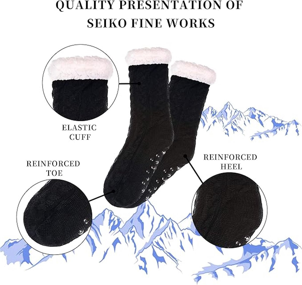House socks - fluffy warm coral fleece lined - non-slip socks for men and girls - Thick Winter coral fleece - Sleep socks - Postpartum socks - Fluffy Slipper socks - soft and comfortable floor socks - Black.