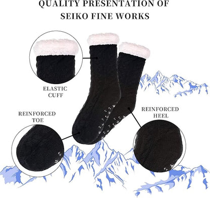 House socks - fluffy warm coral fleece lined - non-slip socks for men and girls - Thick Winter coral fleece - Sleep socks - Postpartum socks - Fluffy Slipper socks - soft and comfortable floor socks - Black.