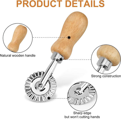 set of 4 ravioli cutters - dough wheel - dough cutter roller - ravioli cutter - ravioli makers - ravioli makers with wooden handle - for ravioli, pasta, dumplings, lasagna