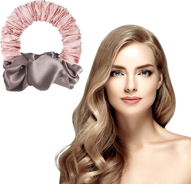 Heatless Curls - Hair curler - hair rollers - Curlers without heat - soft sleep curl scrunchie - for long, medium-length hair - hair curler without heat - satin night curler - lazy scrunchie - DIY hair styling tools - pink - Ã 18cm. Hover Image